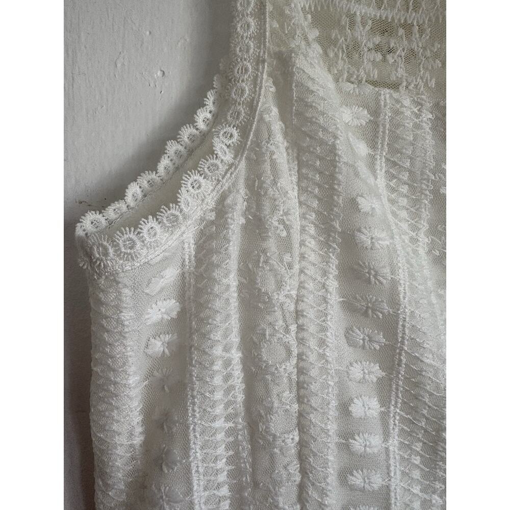 Francesca's Mi Ami Ivory Lace Mesh Midi‎ Dress Sleeveless Ruffle Hem Small